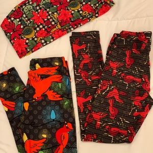 Christmas Redbird Lularoe Leggings One Size 3 Pair